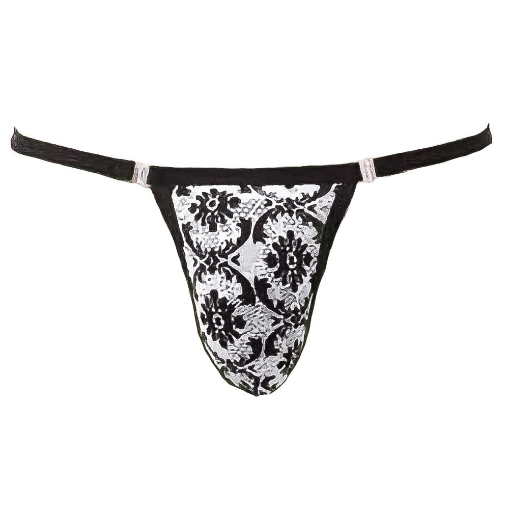 Lace Sexy Extreme Men's T-back G-string, Underwear, See-Through, (L, White)
