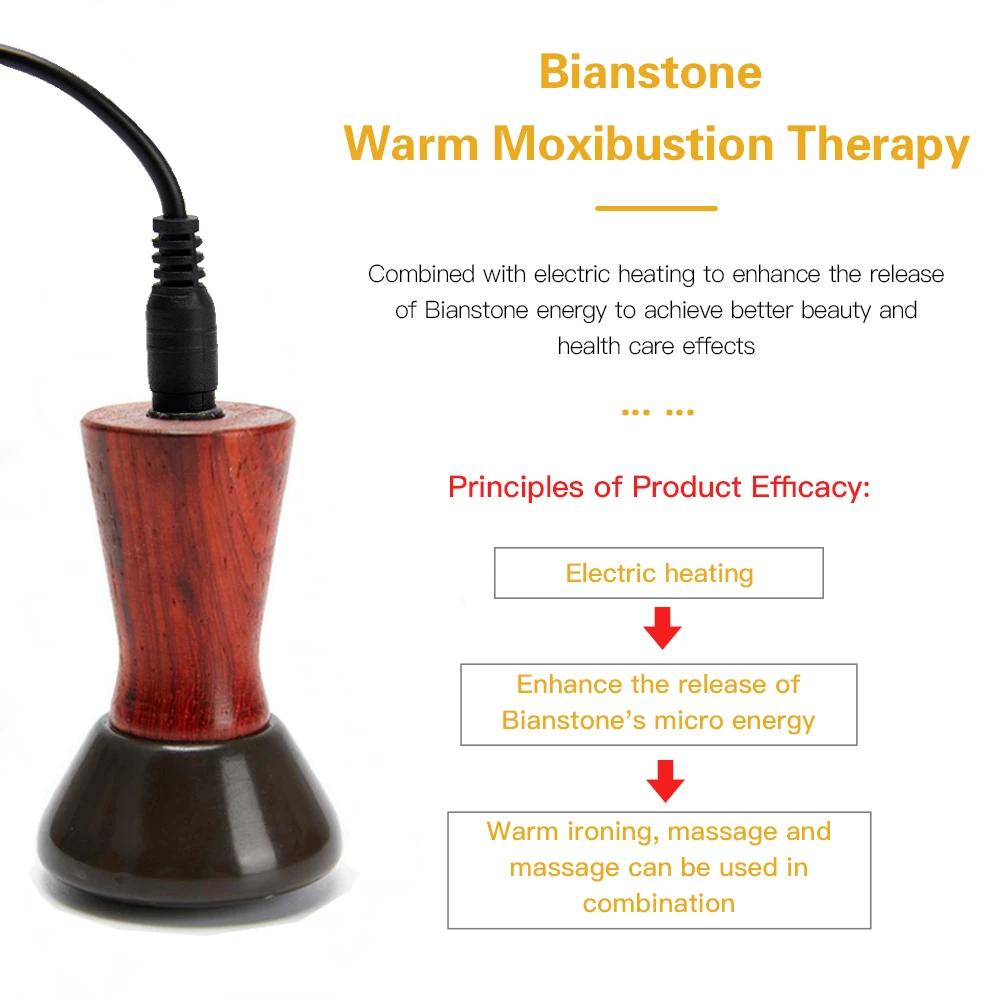 Electric Volcanic Hot Stone Massage Gua Sha Natural Bian Stone Back Neck Face Massager Spa Care Lifting Skin Remove Wrinkles