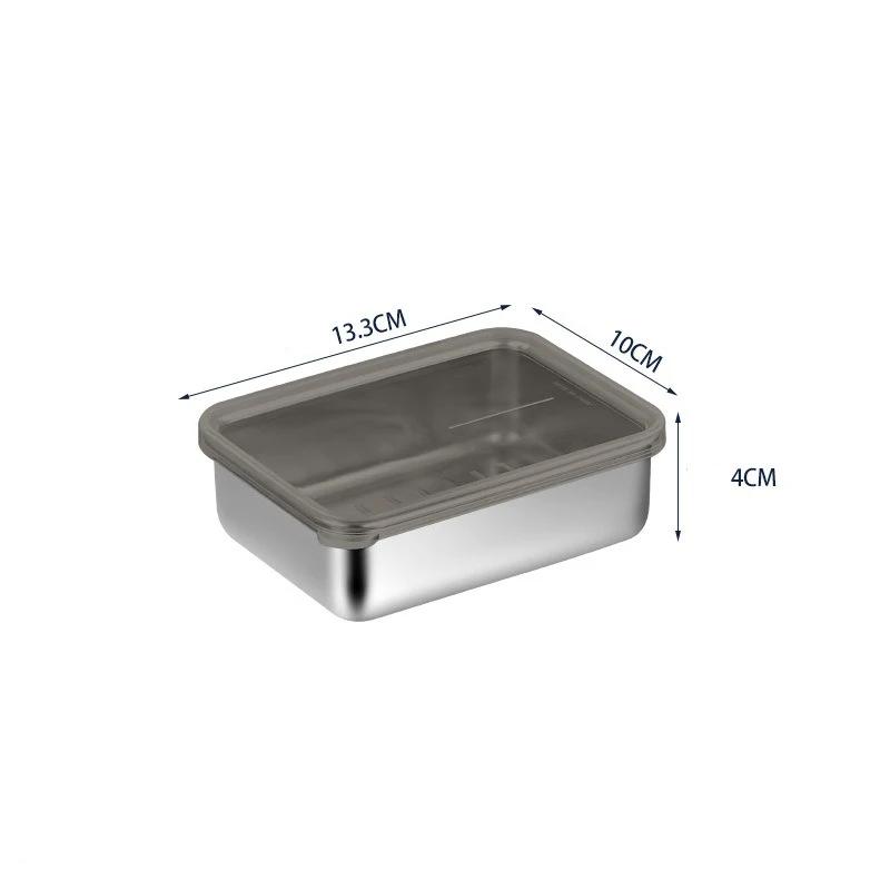 304 Stainless Steel Meat Fruit Fresh-keeping Box with Sealed Lid Fridge Organizer Food Storage Container Freezer Food Plates