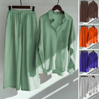 Casual outfit Εργασία με πέτο Αντιπηκτικό Πουκάμισο μονόχρωμο Σετ παντελόνι με ίσιο πόδι Streetwear