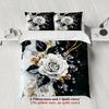 3pcs Rose Flower Bedding Sets 3D Printed Black White Gold Floral Duvet Cover Sets With Pillowcases No Filling Luxury For Women