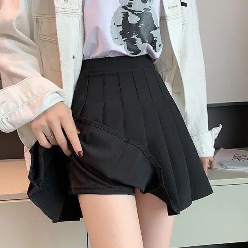 Sukně s vysokým pasem pro ženy Korejský styl Y2k Kawaii Černá minisukně Dámská sexy kostkovaná minisukně Letní dívčí školní uniforma