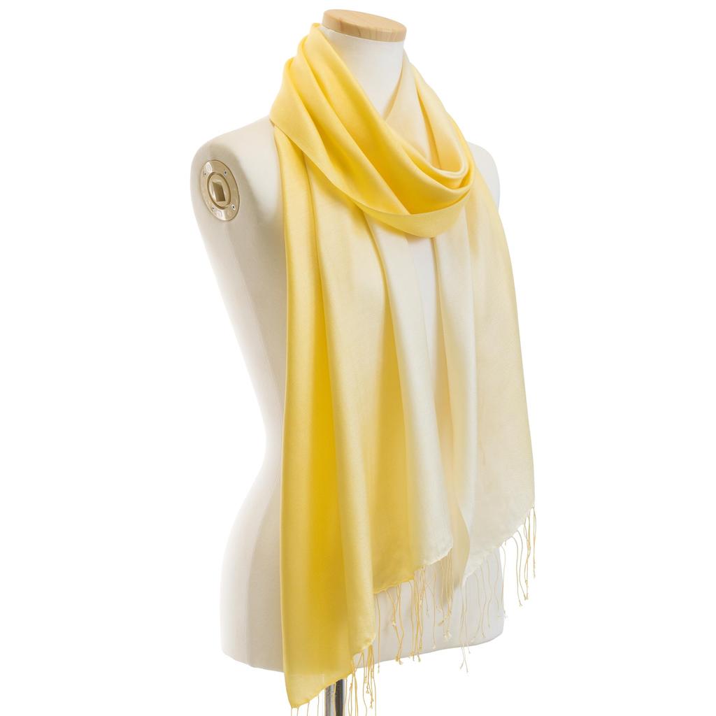 80th Birthday Celebration Silk Gradient Stole in Yellow Gift 45x180cm [Pashmina Collection] 100% Freesia, Boxed,