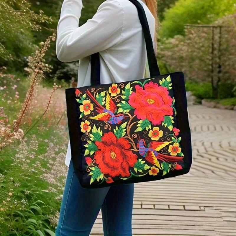 Borsa a Spalla da Donna Ricamata con Fenice Etnica Borsa Casual in Tela Ricamata Borse da Donna