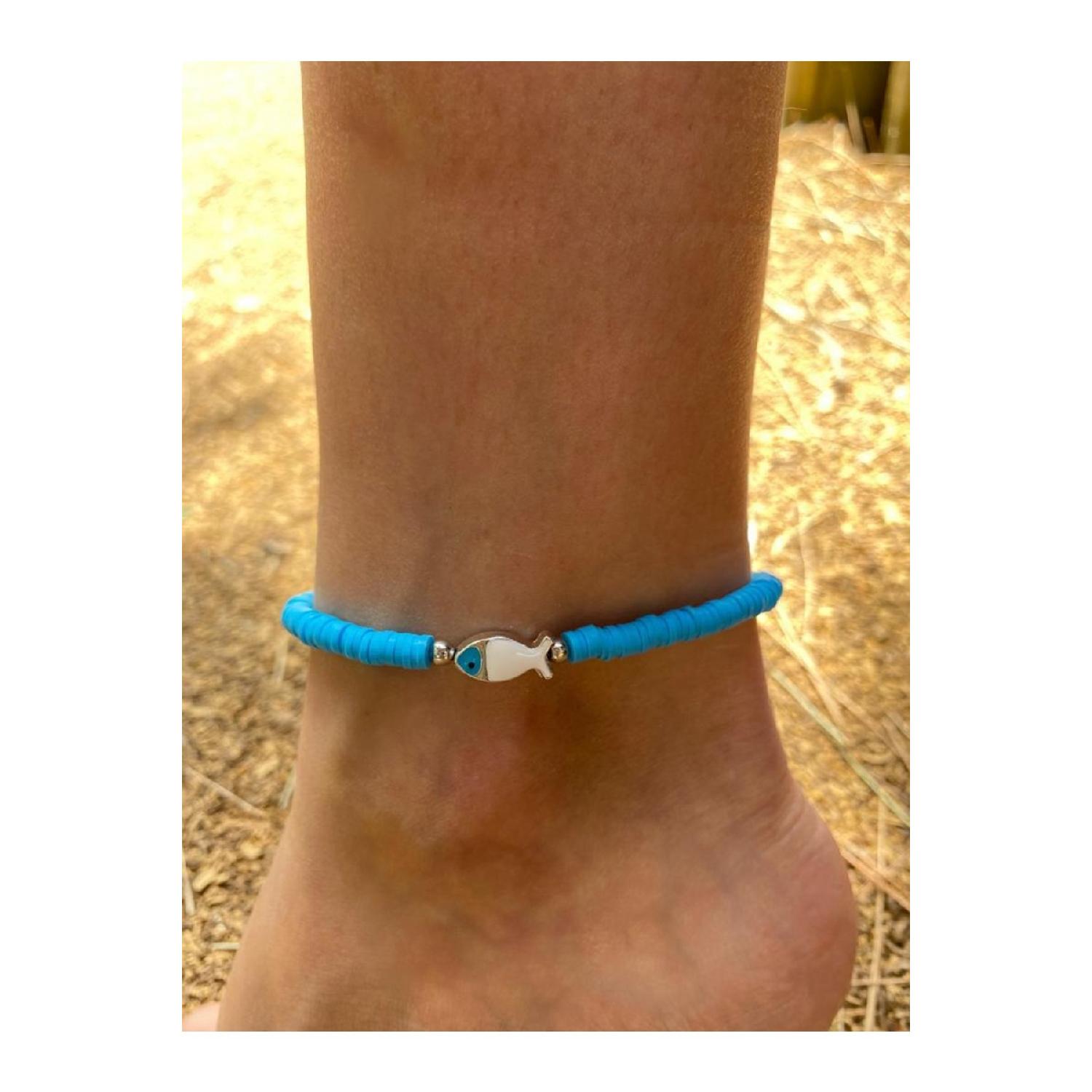 

Бирюзовый ножной браслет Fimo