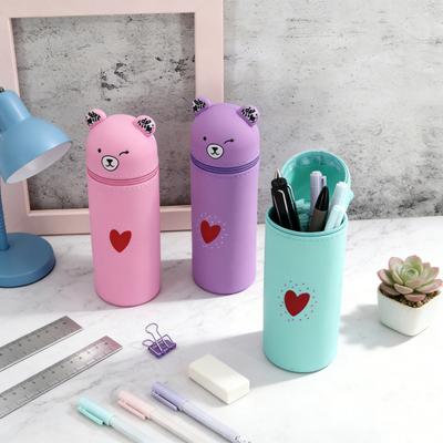 Silikonové pouzdro na tužky ve tvaru medvídka Přenosné pouzdro na tužky Roztomilý organizér na psací potřeby pro tužky, pravítka, štětce na make-up Studentům Školní potřeby