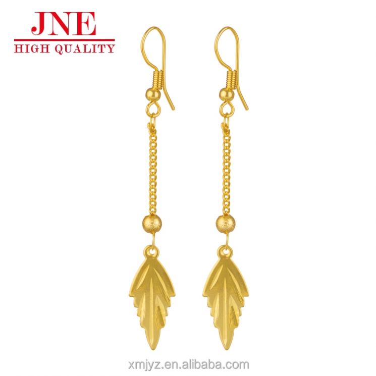 Brass Gold-Plated Earrings Korean Style Simple Personality Tassel Leaf Ear Hook Earrings Female Factory Direct Sales
