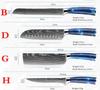 Knivar i rostfritt stål 10 st Set Imitation Damaskus Mönster Santoku Köksknivar Cleaver Skivknivar med knivskydd