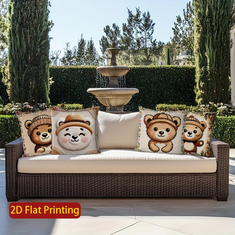 2D Cute Bear-Patterned Throw Pillow Covers Pattern Cushion Cover Suitable For Sofa Bedroom Car Pillow Cover