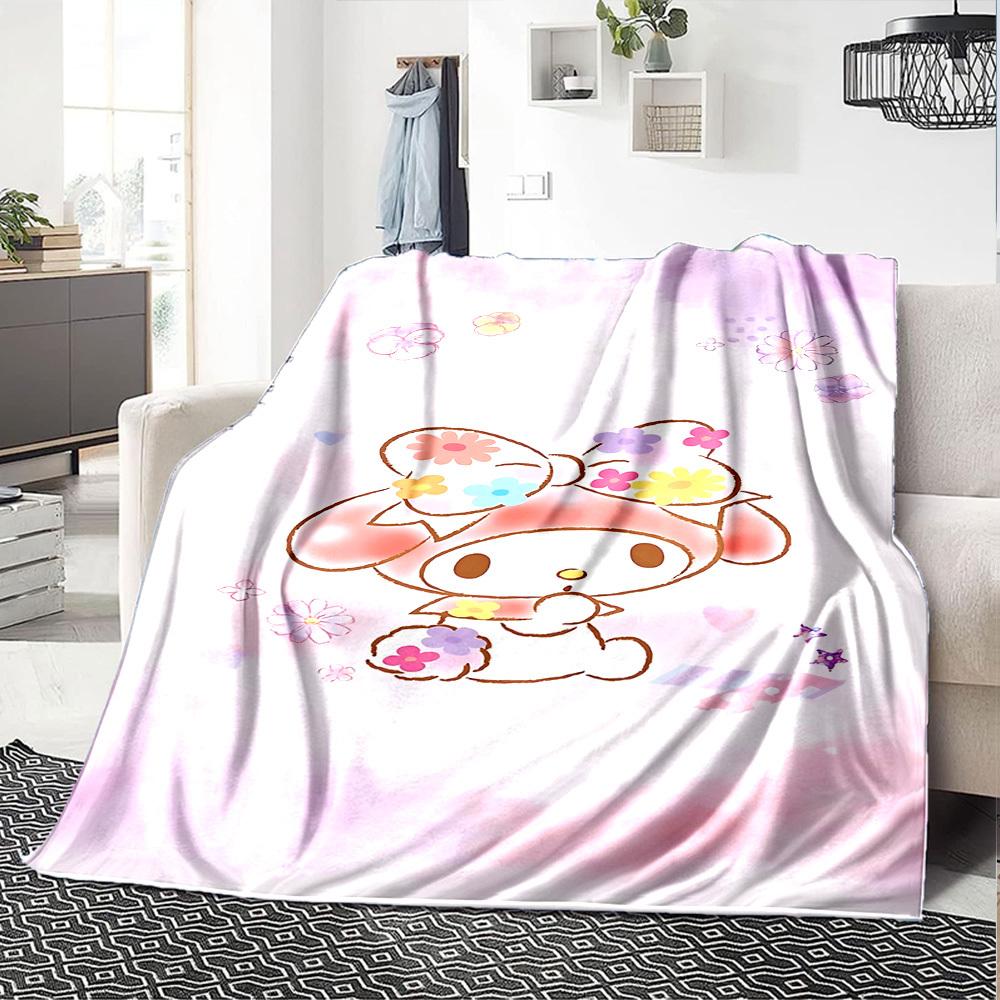 1pc My Melody flowers blanket Lightweight Flannel Throw for Sofa Bed Travel Camping Livingroom Office Couch Chair