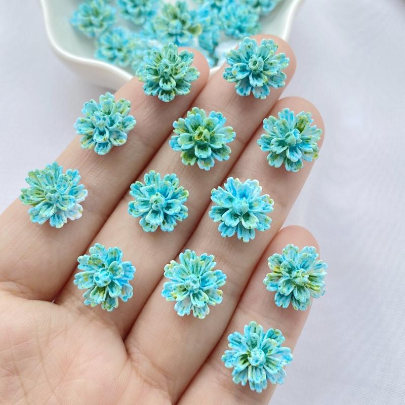 50Pcs New Cute Resin Mini Colorful Flowers Series Flat Back Manicure Parts Embellishments For Hair Bows Accessorie