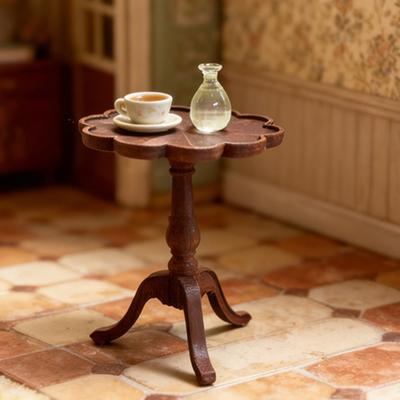 1:12 Scale Miniature End Table, Tiny Wooden Round Side Table Model, Vintage Dollhouse Furniture Accessories for Living Room Bedroom Scene Decoration