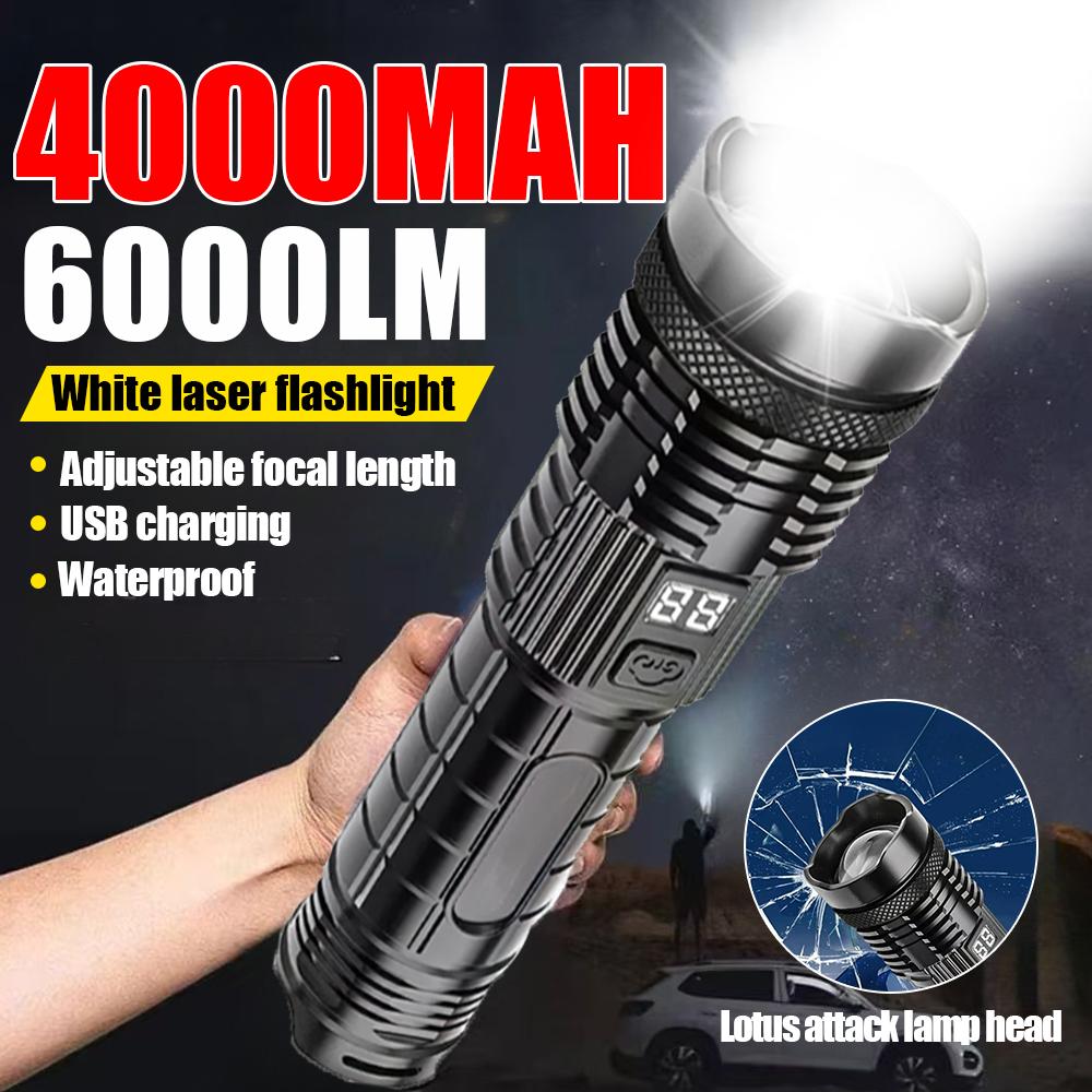 4000MAH Powerful LED Flashlight With Built-in 18650 Battery Usb Rechargeable Torch  5 Lighting Modes Outdoor Emergency Camping Lantern
