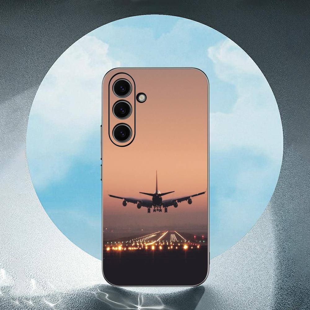 Airplane Travel Sky Luxury Black Phone Case For Samsung Galaxy S23 S24 S25 Ultra S22 Plus S21