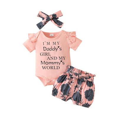 Summer Short Sleeve Letter Romper T-Shirt+Skirt+Headband Baby Girls Set Newborn Infant Outfit Children Costume Kids Bodysuits