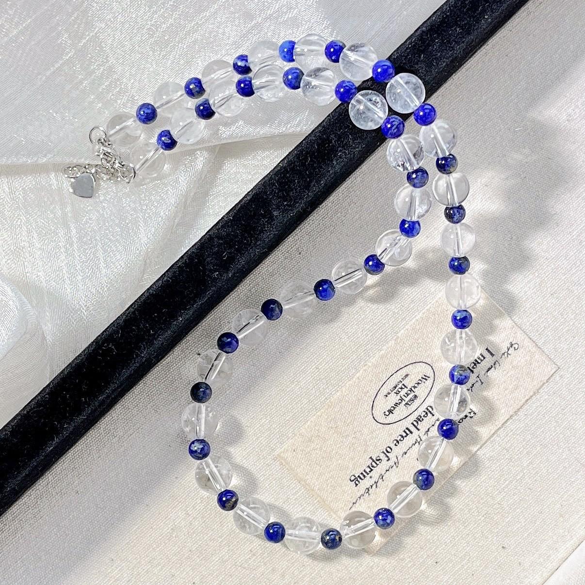 Vintage High Quality Natural Lapis Lazuli White Crystal Design Necklace Collarbone Chain