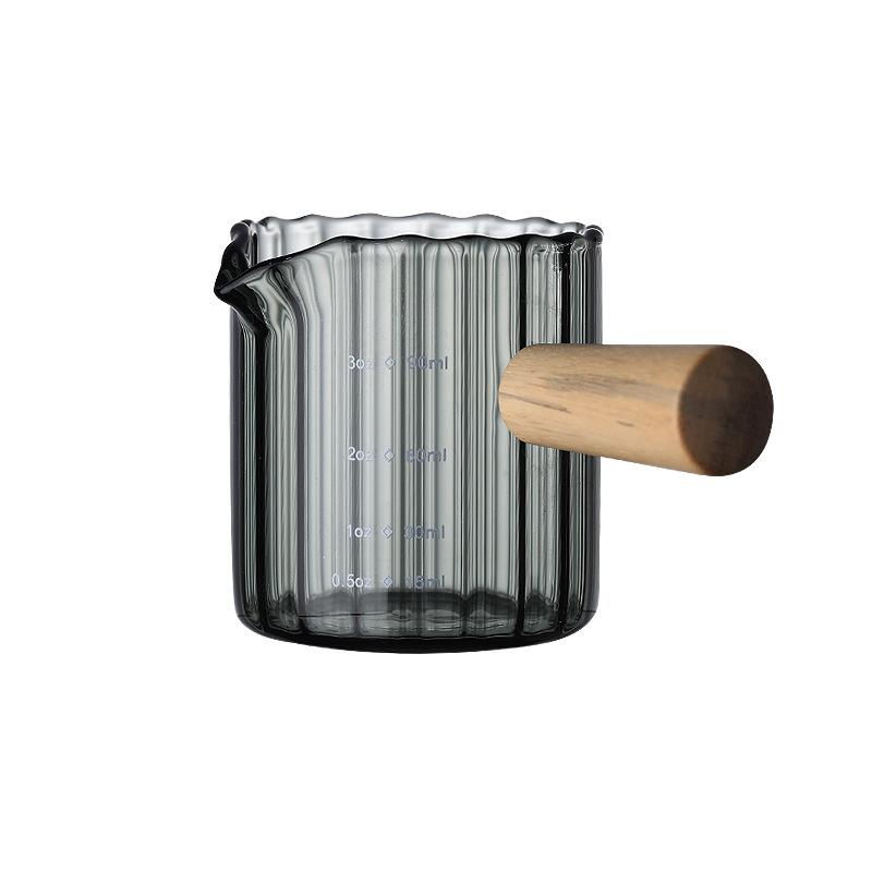 Skleněný hrnek na kávu, mini konvice na mléko, konvice na espresso, vařič čaje, kávovar, dřevěná rukojeť, měřicí nástroje, kuchyňské doplňky do domácnosti