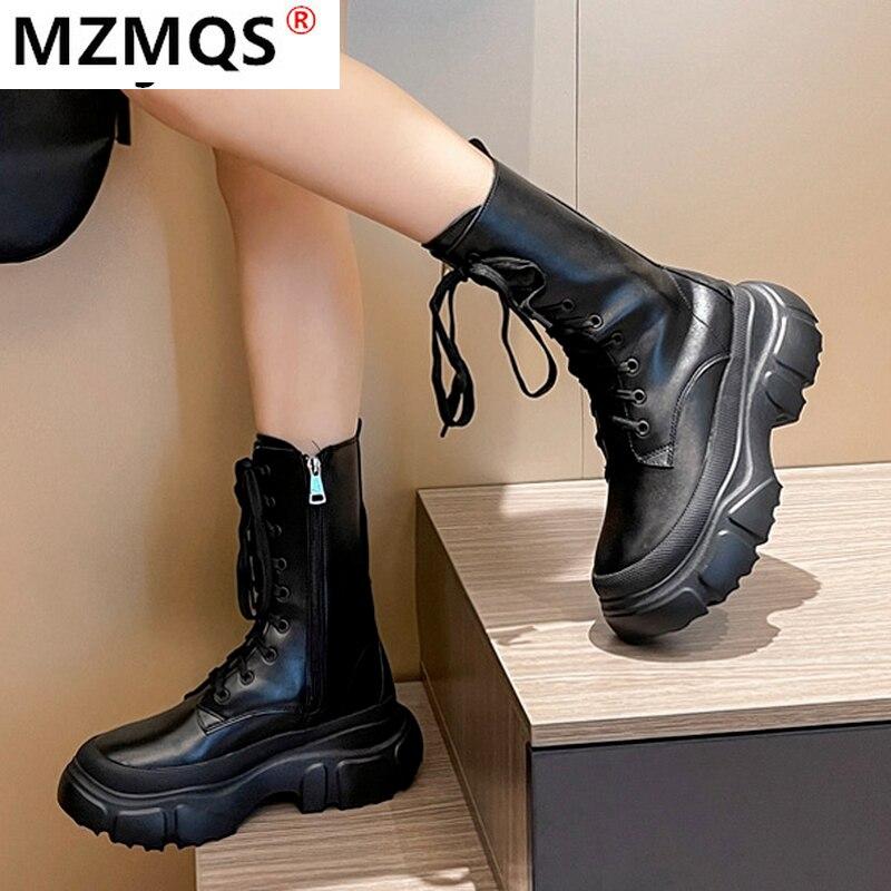 Botines de plataforma alta para mujer 2021 Botas de otoño para mujeres Moda  Negro Plataforma de cuero Botas góticas Botas de mujer de media pantorrilla  comprar a buen precio — entrega gratuita,