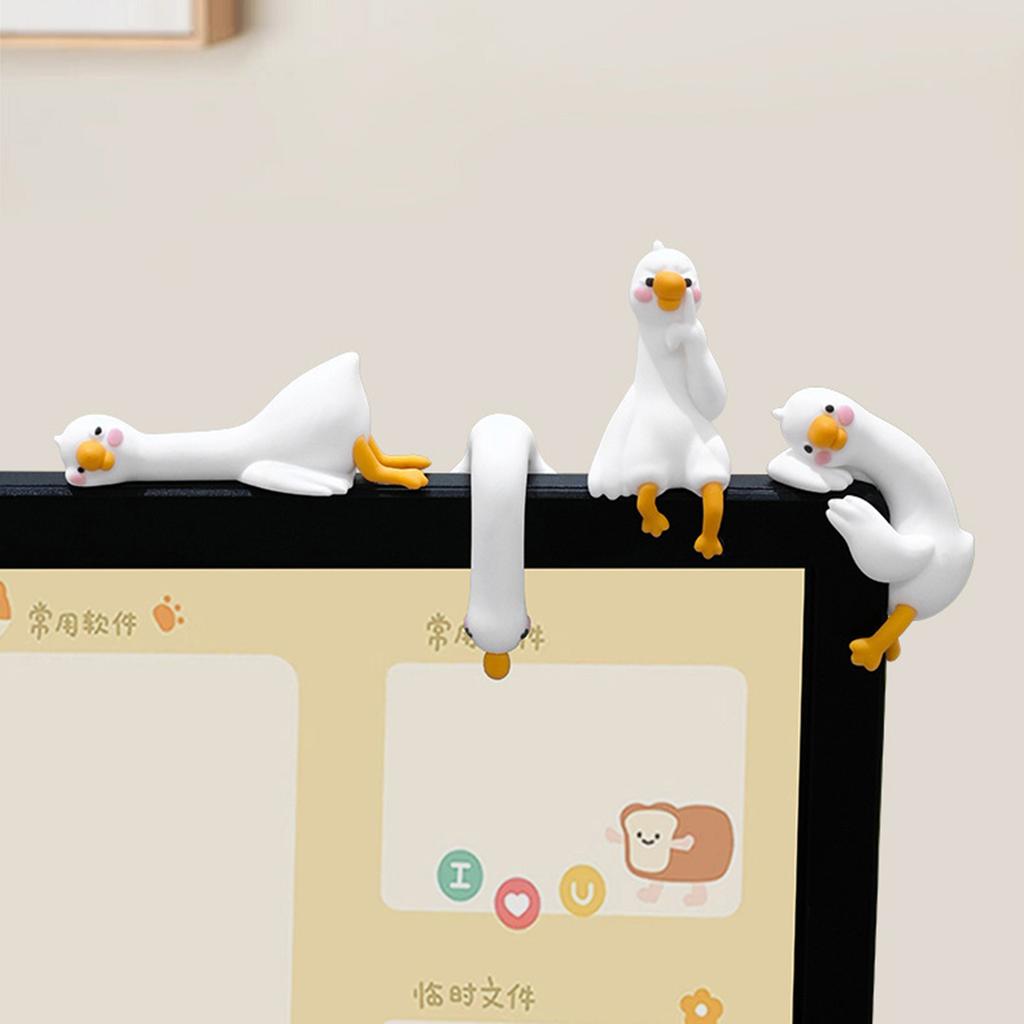 4PCS Cute Goose Figurines 3D Craft Figurine Funny Computer Decor for Office Monitor & Dashboard Decor