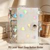 A5A6 Portable Transparent Snap Button Planner Cover with Laser Heart Design, A7M5 Card Holder, and Sticker Storage Album