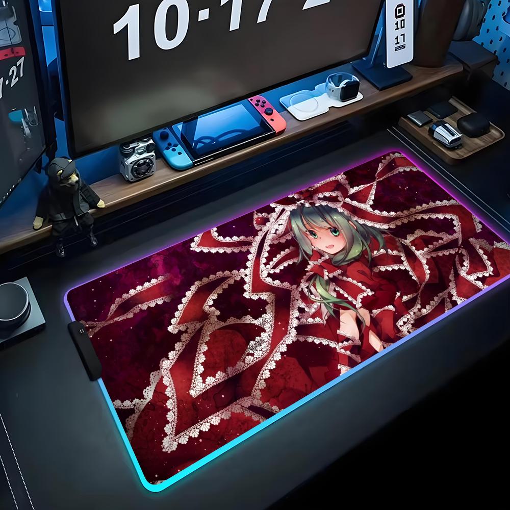 Hina Touhou Mouse Pad RGB Gaming Mousepad Big LED Pad PC Desk Mat Luminous Mouse Pad Large Keyboard Mats Table Rug With Backlit