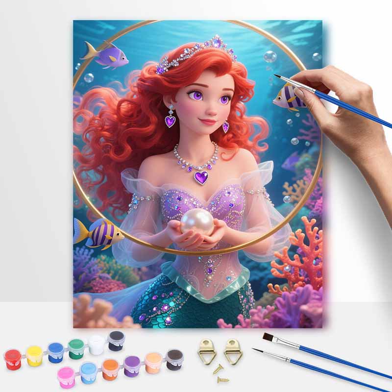 Disney mermaid princess underwater pearl coral painting art kit handmade painting diy home decoration 20x30cm
