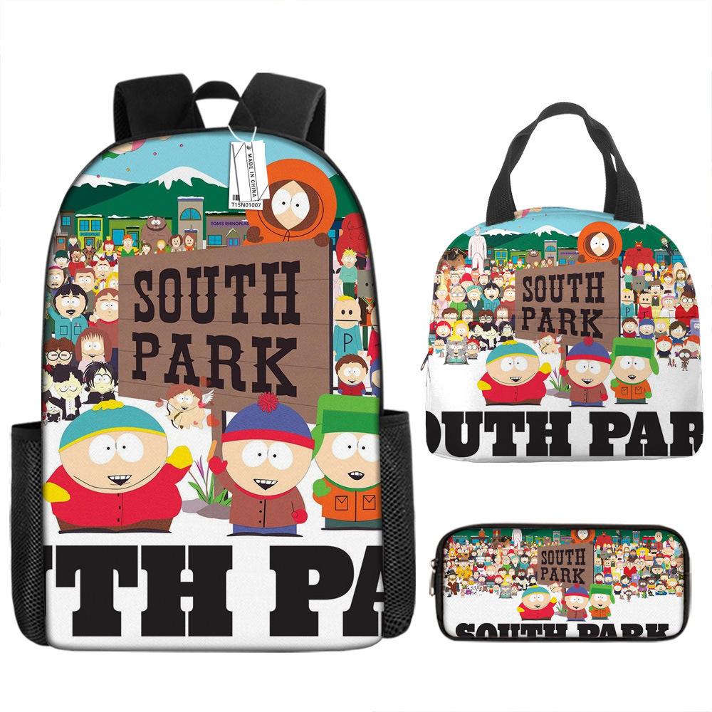 South Park Backpack Learning Stick Of Truth Sout Park Student School Bag Cartoon Lunch Bag Pencil Case Three-piece set