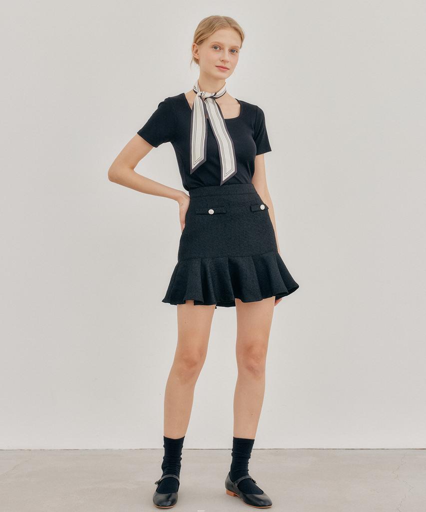 YUPPE Tweed Shirring Skirt_Black