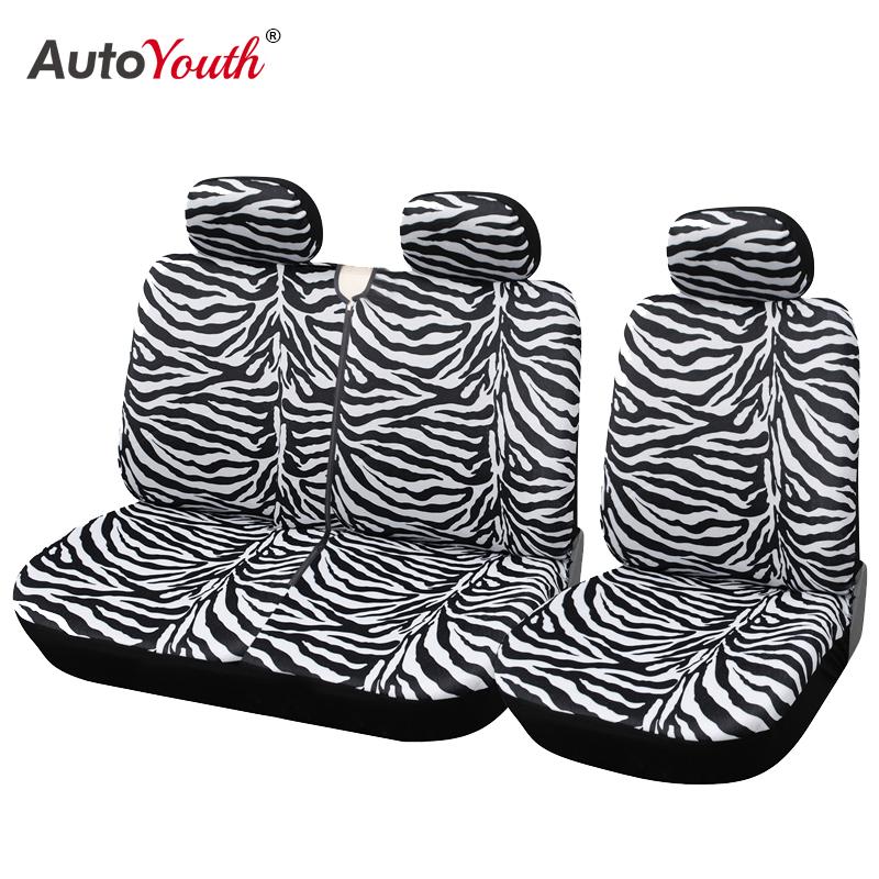 

AUTOYOUTH Seat Covers Universal Fit Most Vans Trucks Zebra Style for Single Driver and Double Passenger Car Seat