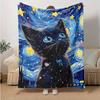 1pc Starry Night Kitten Cartoon Blanket Home Decorative Throw Gift  Perfect for Couch Bed Living Room