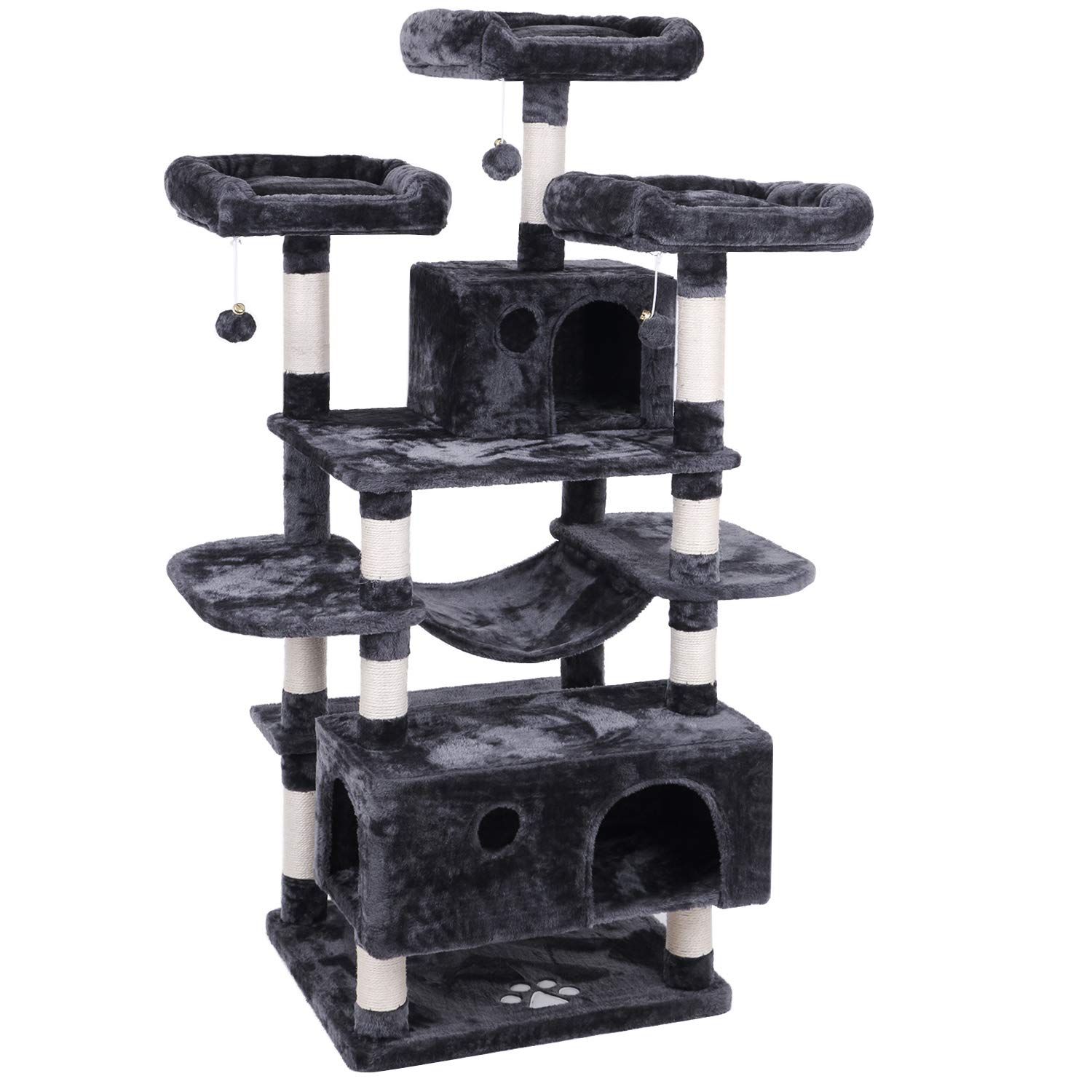 Petdom Multi-Level Large Cat Tree Condo with Sisal Scratching Posts Perches Houses Hammock Cat Tower Furniture темно серый