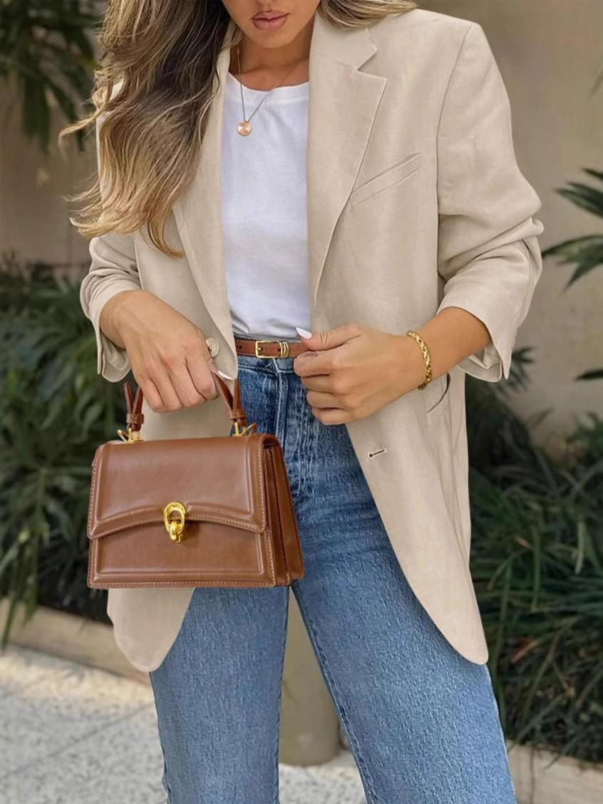 Women British Style Casual Loose Fit Long Sleeve Blazer S