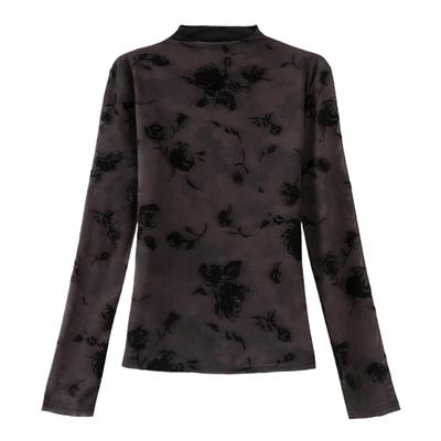 New Autumn Style Half-high Neck Stretch Long-sleeved T-shirt In Fashion Mother's Slim Chinese Style Printed Top