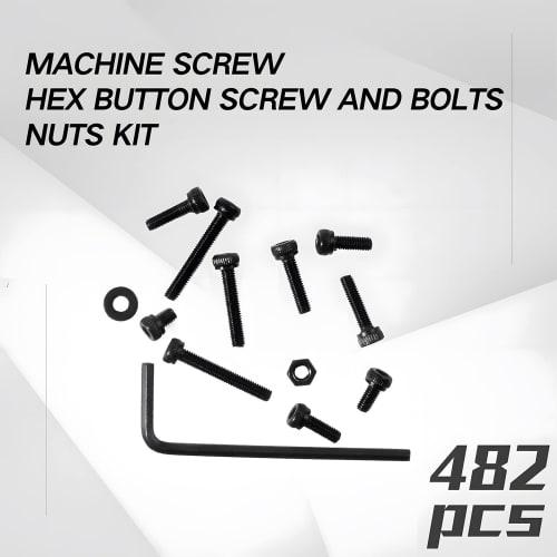 Zmbroll M3 480-Piece Black Alloy Steel 12.9-Row Hex Socket Head Bolt Nut Washer Set with Wrench
