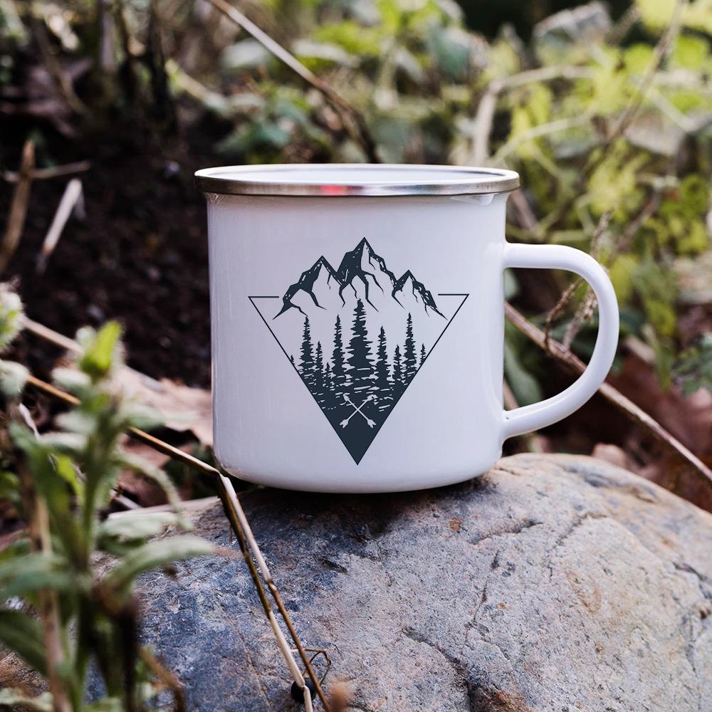 Sunset Forest Creek Creative Enamel Coffee Mugs Outdoor Travel Water Cups Camping Bonfire Party Beer Drink Milk Mug Best Gifts