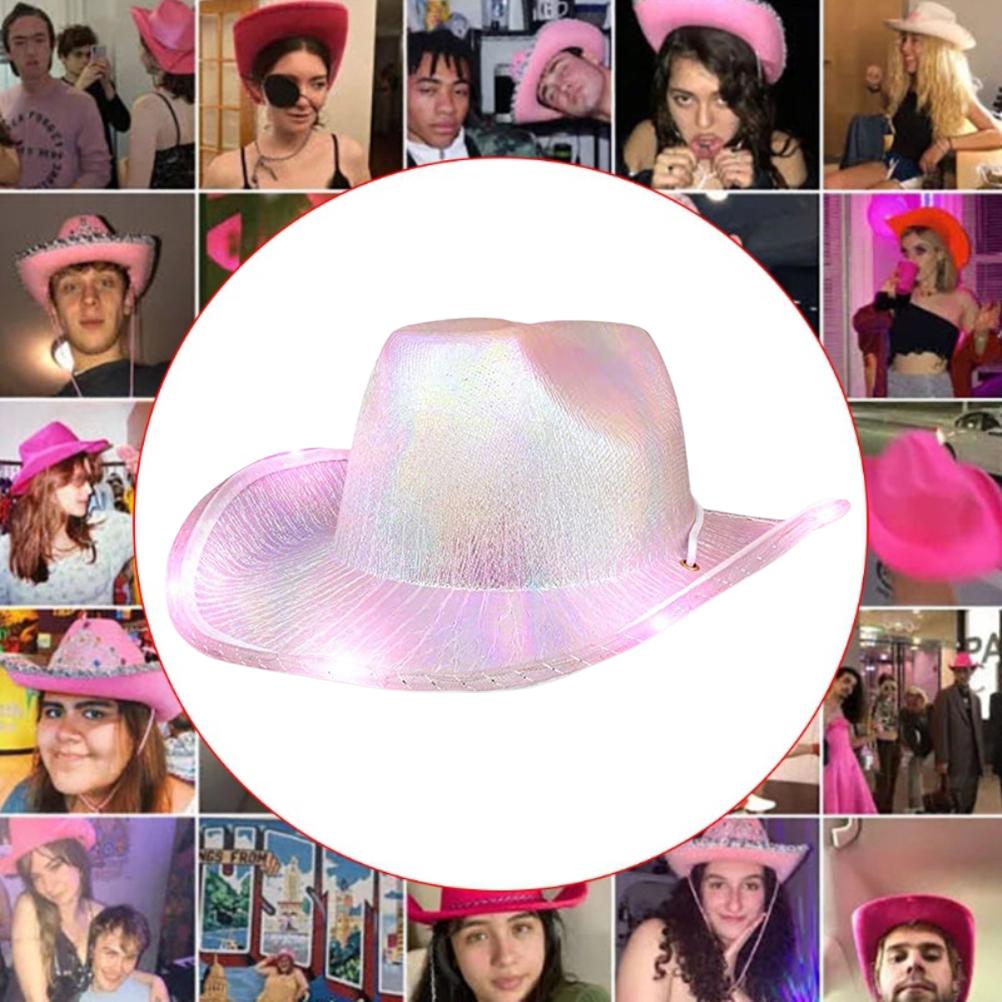 Light Up Cowgirl Hat Colorful Cowboy Hat Halloween Christmas Cow Girl Dress Up Costume Accessories