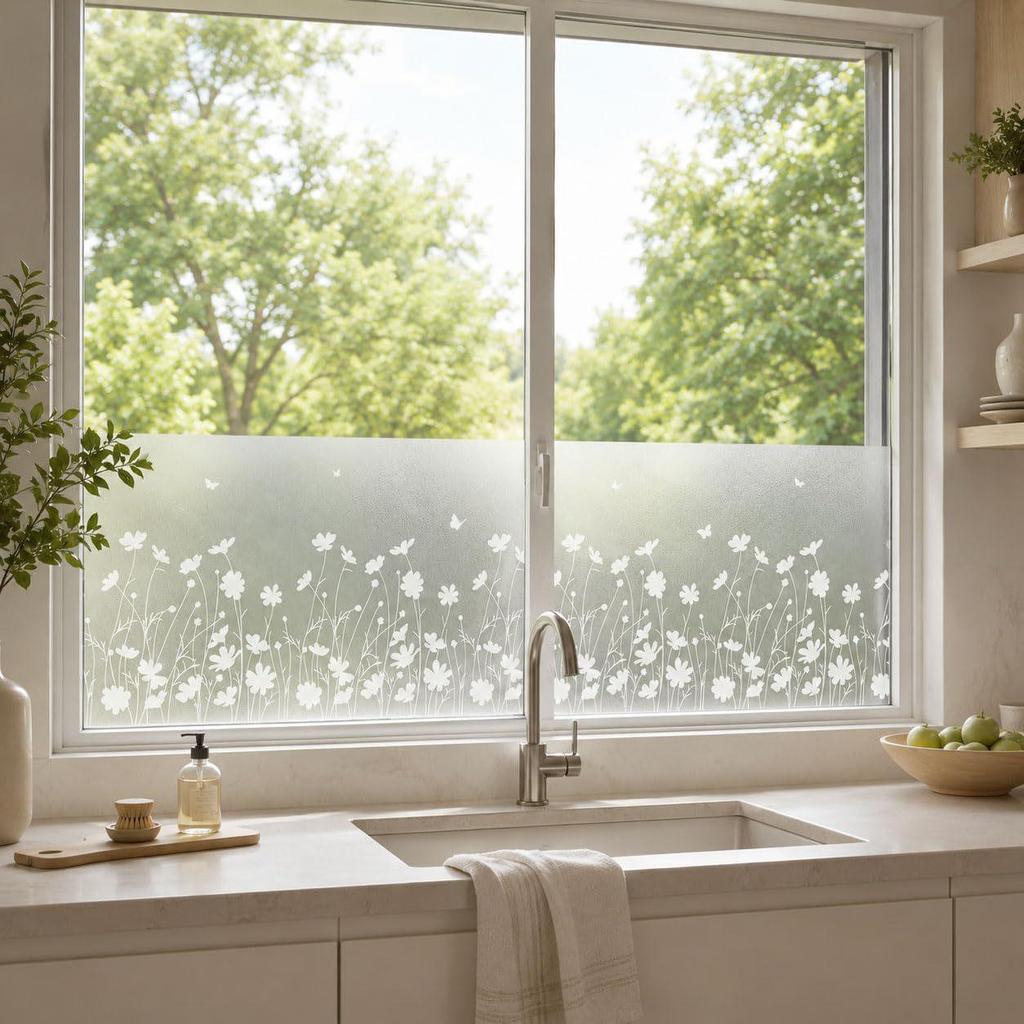 Hochwertige Anti-Peeping Frosted Sichtschutz-Fensterfolie - Blumen-Design