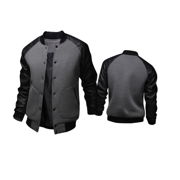 Men's Baseball Jacket Big Pocket Leather Sleeve Slim Design Coats