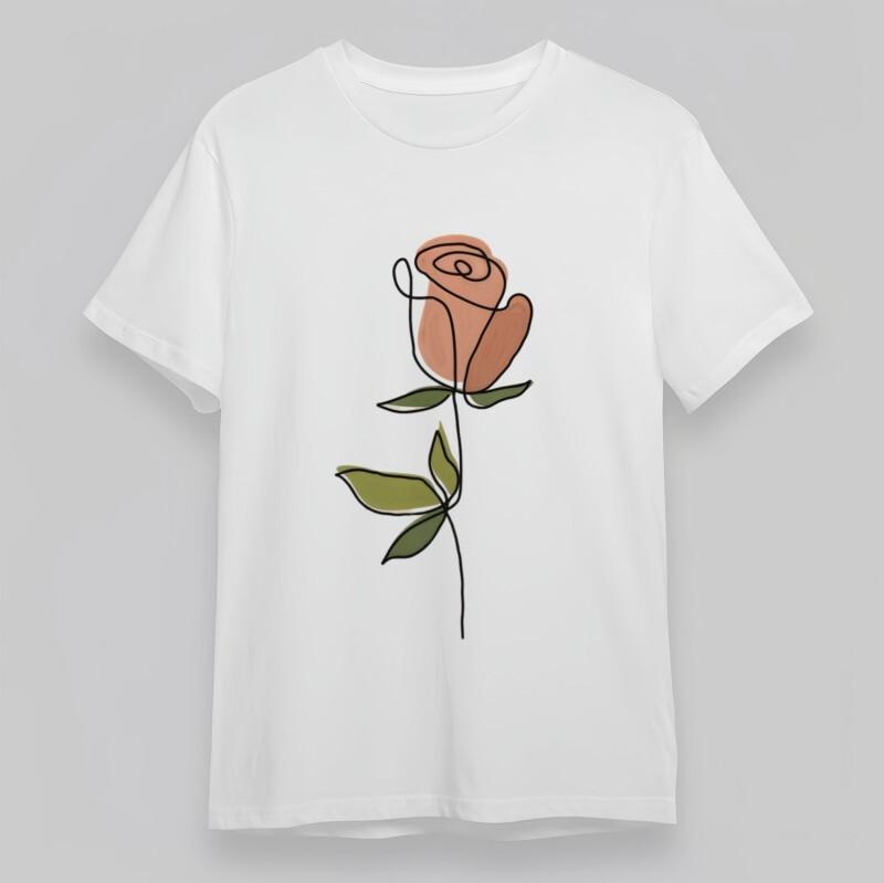 

Women s Plus Size Classic T-Shirt Minimalist Pink Rose Line Art 100% Cotton Tee M