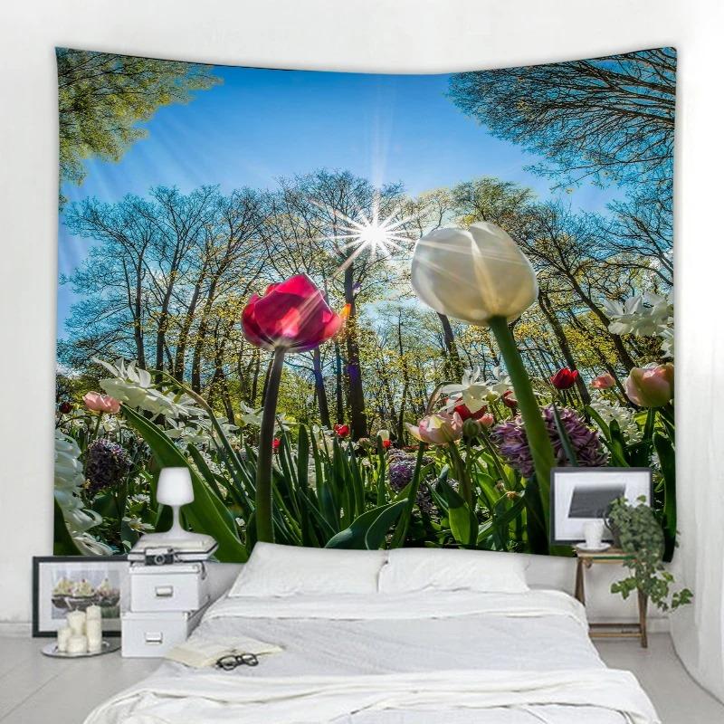 Garden Printed Tapestry Arched Flower Door Pattern Hanging Cloth Home Decoration Bedroom Living Room Wall Background Cloth