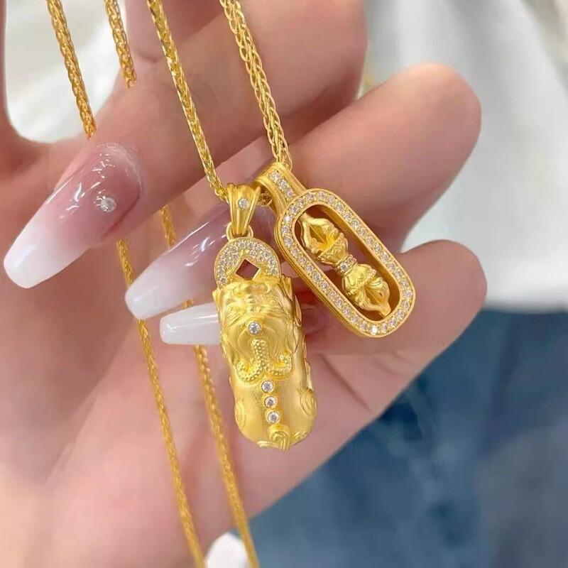 Copper Gold Plated Pendant Necklace With Pixiu Vajra Charm Rhinestone Accented Layered Choker Women