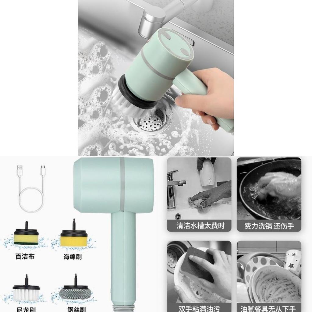Electric Cleaning Brush For Kitchen Surfaces With Multiple Heads For Home Cleaning