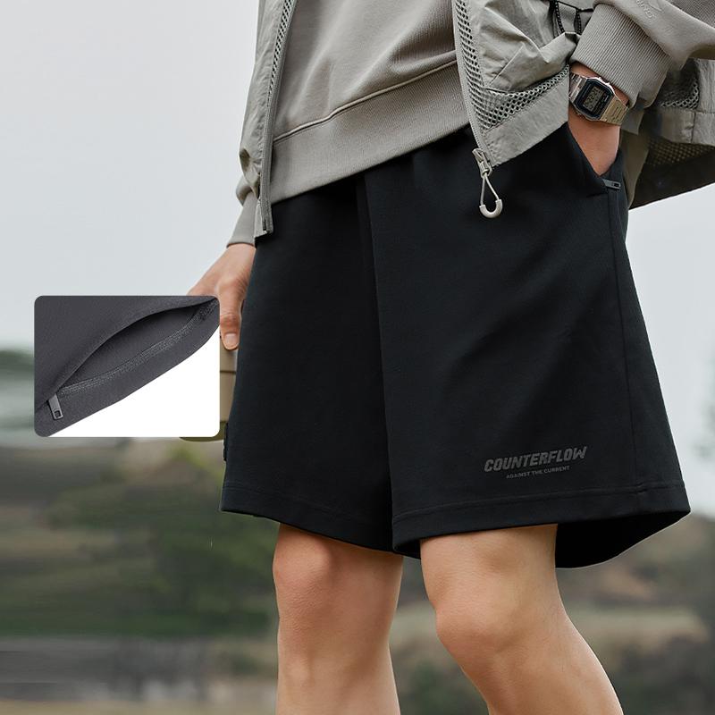 Li Ning CF Series Solid Color Mid Waist Loose Straight Casual Shorts Men shorts Lead-Gray AKSU917-2