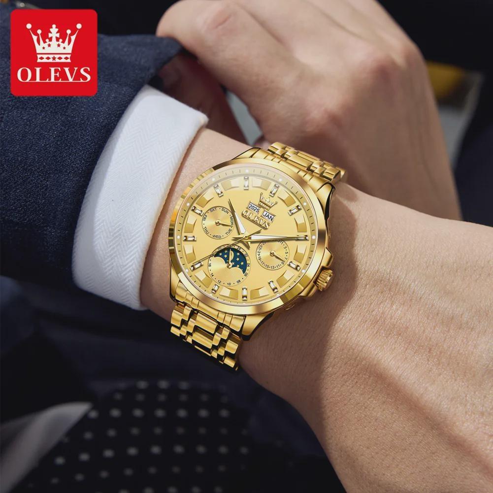 Luxusní pánské plně automatické mechanické hodinky Multifunkční vodotěsné hodinky s fází měsíce Pánské sportovní hodinky