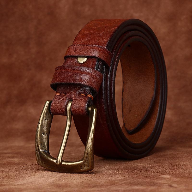 Thickened Retro African Bison Leather Shrink Belt Men'S Genuine Leather Rough Pattern First Layer Cowhide Tree Pattern Jeans Belt Men