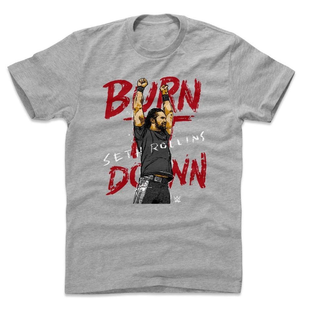 Seth Rollins Burn It Down WWE Men s Cotton T-Shirt Gray  PP2223 Unisex T-Shirt XL