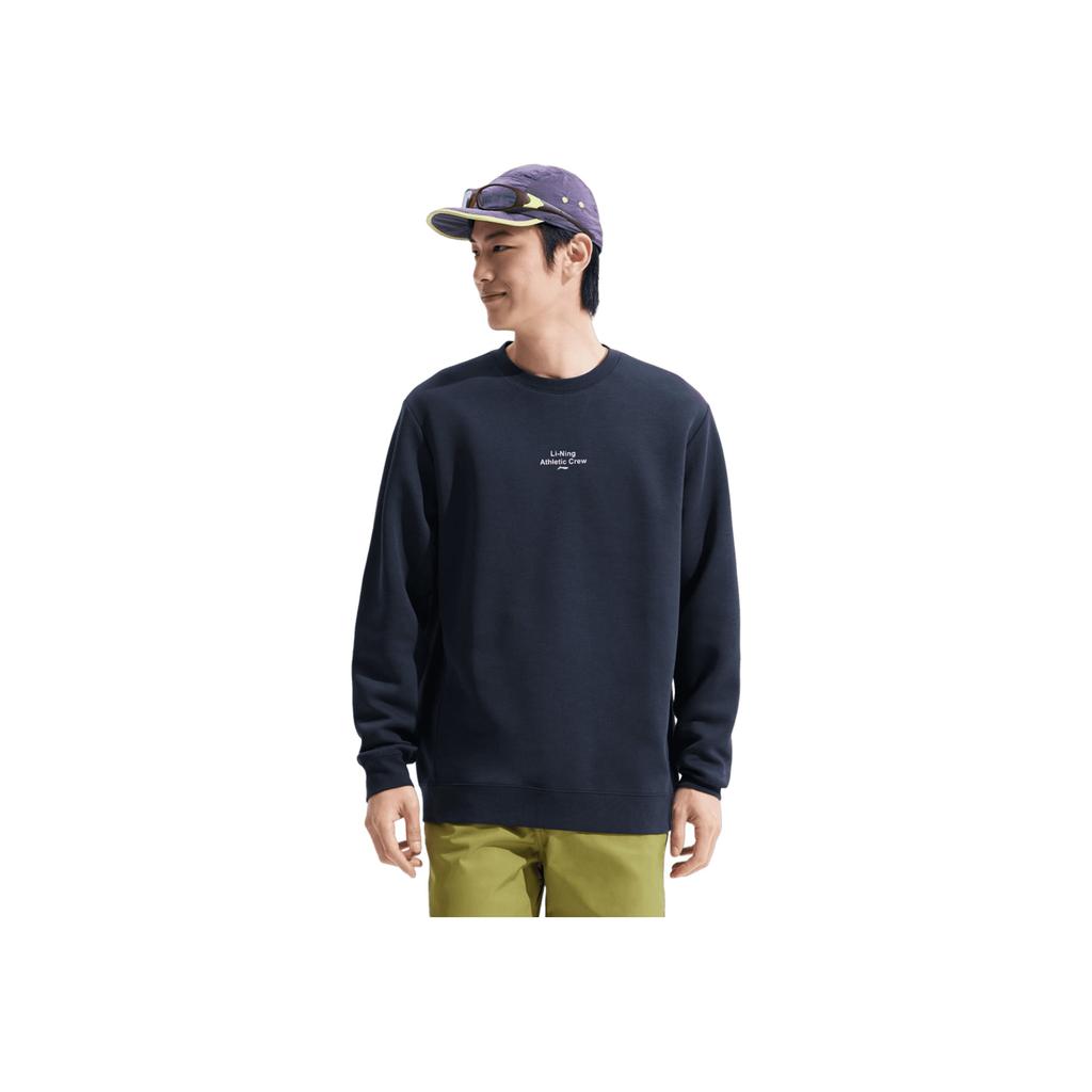 Li Ning Ice Silk Quick-Dry Cool Comfortable Casual Simple Round Neck Versatile Long Sleeve Sweatshirt Men Sweatshirt Navy-Blue AWDV379-1