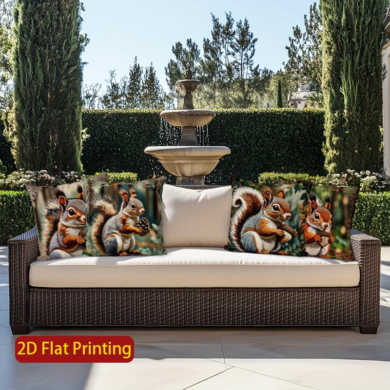 2D Cute Squirrels Holding Nuts Pillow Covers Pattern Cushion Cover Suitable For Sofa Bedroom Car Pillow Cover