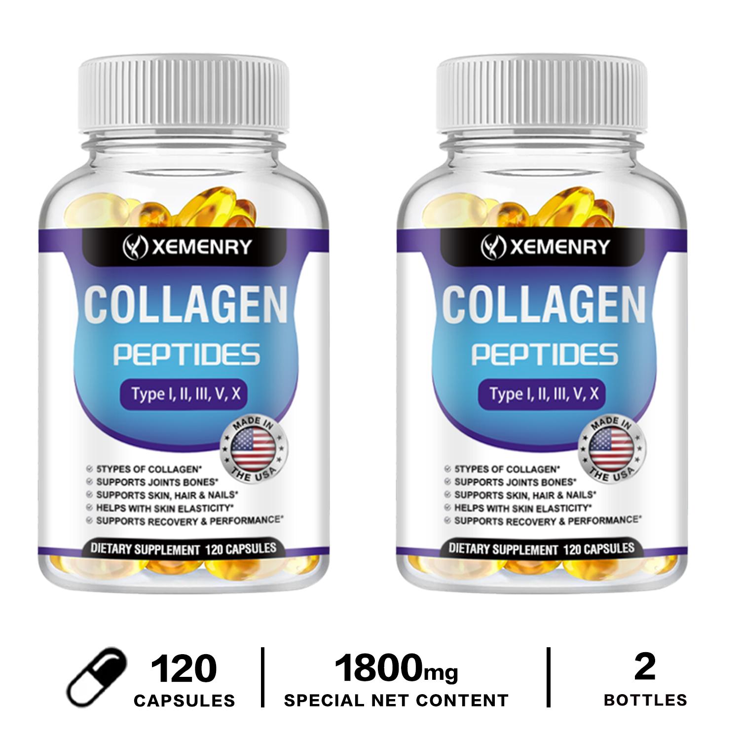 XEMENRY - Cápsulas de Péptidos de Colágeno - Salud para Articulaciones, Huesos, Piel, Cabello y Uñas 120*2