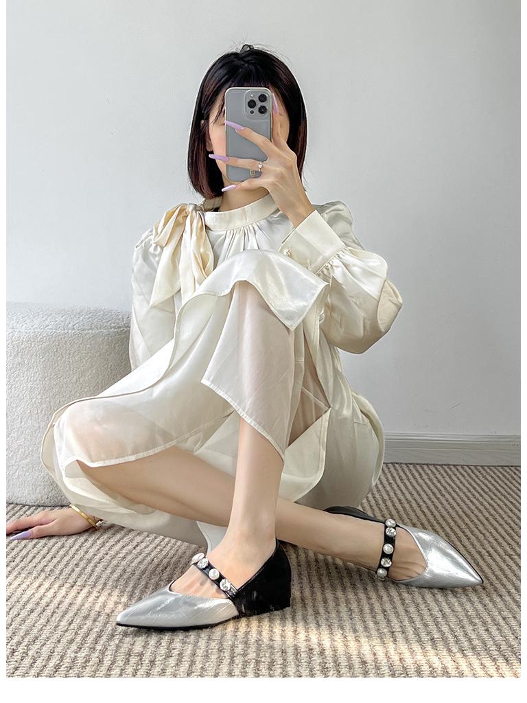 Spring & Autumn Beaded Strap Pointed Toe Mary Jane Shoes for Women
